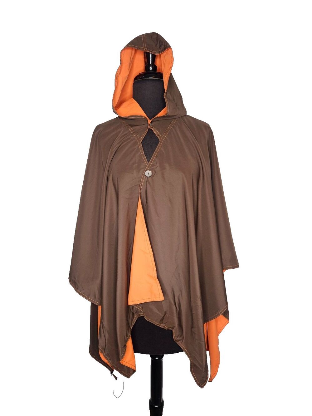 RAINRAPS Reversible Hooded Rain Cape Poncho OS Brown Orange Water Repellant NWOT